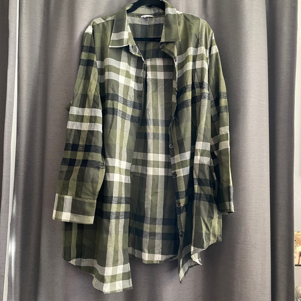 LuLaRoe Oversized Olive and Gray Plaid Shirt/Jacket